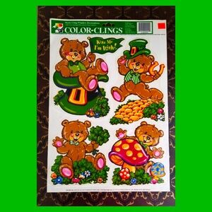 Vintage Y2K St Patrick’s Day Teddybear Window Clings Decorations 1 LARGE sheet